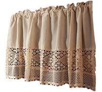 MANQILE Tende Corte da Cucina in Lino di Cotone Fatto a Mano Tende Corte in Pizzo all'Uncinetto con Nappa Cava Beige Mantovana Tende da Cucina per Porte da Cucina