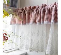 MANQILE Tende Corte Scozzesi Rosa pastorali per Cucina Tenda Bianca a metà Pizzo con Testa di Stoffa Tasca per aste Tende per finestre Decorazioni per la Camera