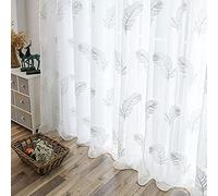 MANQILE Tende in Tulle Ricamate Bianche Moderne per Soggiorno Camera da Letto Tenda Trasparente La Tenda in Voile di Piume rifinite in Cucina