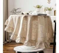 MANQILE Tovaglia Romantica con Volant Semplice Copritavolo in Lino di Cotone Tavolo da tè Rotondo Decorazione retrò per Feste
