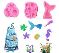 Manqyi 3 Pezzi Stampo per Fondente Sirena, 3D Animale Oceano Silicone Stampo, Stampo in Silicone a Forma di Sirena, Coda Sirena Zucchero, per Decorare Torte, Cioccolato, Caramelle, Cottura al Forno