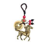 Mansiyuyee Portachiavi in ottone con statua del cavallo dello zodiaco cinese, con 5 monete Feng Shui, ciondolo a forma di animale zodiacale portafortuna