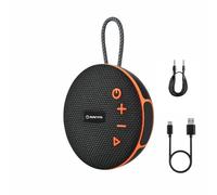 Manta Altoparlante Bluetooth portatile con radio FM, vivavoce, TWS, microfono integrato, nero e arancione, con cavo USB-C e cavo audio da 3,5 mm