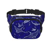 Manta Ray and Fish Print Marsupio quadrato per allenamento, escursionismo, corsa, viaggi, palestra, bella cerniera alla moda