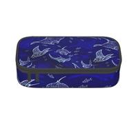 Manta Ray and Fish Print Teen - Astuccio grande per matite e cancelleria, per scuola, università, viaggi d'affari