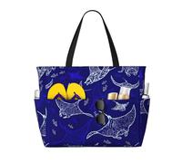 Manta Ray e Fish Print Beach Travel Bag Smart Pocket Tote Summer Vacation Escursionismo Campeggio Attività all'aperto