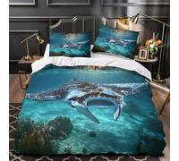 Manta Ray Swimming Set Di Copripiumino morbida microfibra 3 Pezzi stampa di 3D con federa Underwater Marine Life Set Di Copripiumino con federa per cuscini traspirante for ragazzi Single（140x200cm）