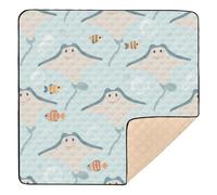 Manta Ray - Tappetino per attività e palestra per bambini, in morbida schiuma, motivo pesci, per interni ed esterni, 1 pezzo, imbottito, 127 x 127 cm, colore: azzurro