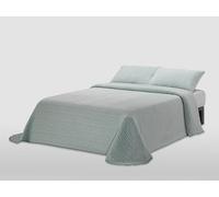 Mantas Mora - Copriletto jacquard in cotone riciclato combinato naturale al tatto leggero e traspirante, design N16, 235 x 270 cm, verde acqua