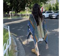 Mantella Alla Moda Lavorata A Maglia Multicolore Da Donna 1 Pezzo, Adatta Per I Viaggi E L'uso Quotidiano In Inverno, Può Essere Indossata Come Uno Scialle GeometricoAcrilica