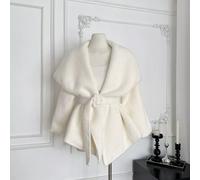 Mantella Bianco Latteoso Elegante Morbida Con Cintura Collo Ampio Donna CF59130