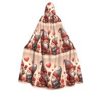 Mantella con cappuccio da strega romantica per adulti, con cappuccio, per Halloween, motivo: gnomi di San Valentino