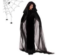 Mantella Con Cappuccio di Halloween Lungo Trasparente Tulle Mantella Donna Adolescenti | Costume Cosplay Fantasma per Adolescenti Adulti Donne Sposa Cosplay Palla Mascherata Gioco di Ruolo Prom Halloween Ko