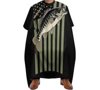 Mantella da Barbiere Bass Fishing Camo Camouflage American Flag Hunting Black, leggera Grembiule da Salone Impermeabile Mantella Taglio Capelli per Acconciatura Adulti 140X168cm