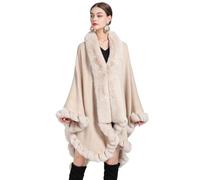 CRETUAO Mantella donna di lusso in pelliccia sintetica colletto a banana poncho caldo cappotto morbido scialle lavorato a maglia inverno festa matrimonio avvolgimento avvolgente,Beige,One Size