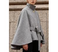 Mantella Donna Grigia Con Cintura E Collo Alto Linea Ampia Elegante CF64830