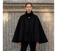 Mantella Donna Nera Con Cintura E Collo Alto Linea Ampia Elegante CF64830