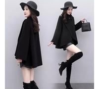 Mantella Donna Nera Elegante Portafoglio Con Bottoni Spalla Stile Cappa CF61413