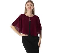 Mantella in chiffon, mantelle morbide, scialli e stole per abito da sera, mantella da sposa, accessori scialle anni '20 per donna, Borgogna, taglia unica