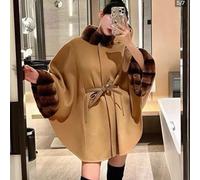 Mantella in lana autunno taglie forti da donna con collo in pelliccia di coniglio Rex Cappotto lungo in vera lana di moda da donna di lusso allentato di alta qualità