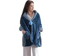 Mantella in Pile da Donna, Giacca da Letto in Morbido Pile con Bottoni E Tasche, Coperta Poncho da Donna, Comodo Impacco in Pile, Blue