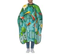 Mantella professionale da barbiere con scollo regolabile di grandi dimensioni giapponese con stampa di carpa rossa e pesce rosso per uomini, donne e bambini