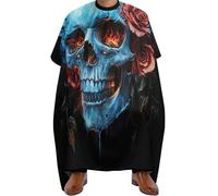 Mantella Taglio Flaming Skull With Roses Donna Uomo Grembiule Da Parrucchiere Antistatico Mantella Parrucchiere Per Casa Regalo Divertente 140X168Cm