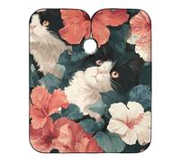 Mantella Taglio Hibiscus Flowers Cute Cats Antistatico Grembiule Da Parrucchiere Impermeabile Mantello Professionale Per Regalo Divertente Parrucchieri Acconciature E Tagli 140X168Cm