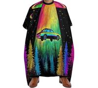 Mantella Taglio Parrucchiere Trippy Space UFO Rainbow Tree Art, Regolabile Haircut Grembiule Antistatico Mantella Taglio Capelli per Styling Adulti 140X168cm
