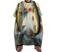 Mantella Taglio Parrucchiere Two Bass Fish Jumping Out of Water Painting, Impermeabile Taglios di Capelli da Mantello Professionale Mantella Barbiere per Parrucchieres Salon 140X168cm