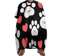 Mantella Taglio Paw Prints Hearts On Black Professionale Grembiule Da Parrucchiere Antistatico Mantellina Per Taglio Capelli Per Parrucchieri Acconciature E Tagli Regalo Divertente 140X168Cm