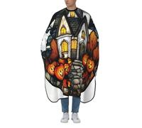Mantella Taglio Stained Glass Spooky Haunted House Pumpkins Ghost Impermeabile Mantellina Per Taglio Capelli Professionale Telo Da Barbiere Per Casa Parrucchieri Acconciature E Tagli 140X168Cm