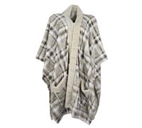 Mantella Vestaglia Poncho in pile donna Invernale scozzese tartan rosso Sophie