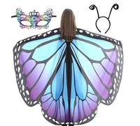 Mantello Ala di Farfalla Donne, Butterfly Wing Cape Women | Ladies Halloween Cloak Cap Soft Scialle Costume | di Farfalla colorate con Maschera e Fascia per antenna per Donne Adulte