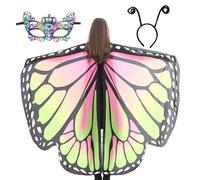 Mantello Ala di Farfalla Donne, Butterfly Wing Cape Women | Ladies Halloween Cloak Cap Soft Scialle Costume | di Farfalla colorate con Maschera e Fascia per antenna per Donne Adulte