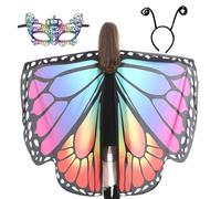 Mantello Ala di Farfalla Donne, Butterfly Wing Cape Women | Ladies Halloween Cloak Cap Soft Scialle Costume | di Farfalla colorate con Maschera e Fascia per antenna per Donne Adulte