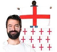 Mantello con bandiera dell'Inghilterra, bandierine e tatuaggi temporanei, mantello con bandiera inglese, tatuaggi X4 con bandiera inglese e bandierine con bandiera inglese, perfetto per feste inglesi
