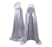 Mantello con cappuccio, 150 cm, mantella con cappuccio da da vampiro per Halloween, costume da corvo, unisex, lunghezza , per travestimenti, feste in maschera, mercati medievali, Argento