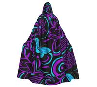 Mantello con cappuccio a farfalla su un bellissimo fiore stampato vampiro Halloween (145 cm di lunghezza), grande cappuccio comodo, ideale per cosplay