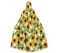 Mantello con cappuccio adulto giallo della stampa dei girasoli per il | Mantello di Halloween a lunghezza intera con cappuccio oversize, tessuto morbido adatto alla maggior parte degli adulti per