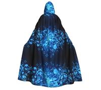 Mantello con cappuccio blu con note musicali, per adulti, per cosplay, costume da mago, perfetto per Halloween, Pasqua e feste di carnevale