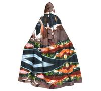 Mantello con cappuccio con motivo gatto che mangia pesce, accappatoio costume cosplay per uomini e donne, costume da gioco di ruolo per adulti di Halloween