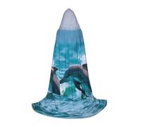 Mantello con cappuccio con stampa delfini nel mare, per ragazzi e adulti, per Halloween, stile gotico, carnevale, cosplay