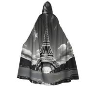 Mantello con cappuccio con stampa Torre Eiffel e nuvole di Parigi | Mantella da strega unisex per costume da festa in maschera, accessorio comodo e versatile