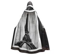Mantello con cappuccio da 185 cm, stampa Torre Eiffel, caffè parigino | Costume da carnevale per adulti, mantello in velluto, elegante, per feste