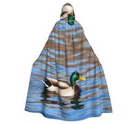 Mantello con cappuccio da anatra selvatica che nuota in un fiume per costume da uomo e donna per feste di Halloween e cosplay