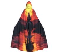 Mantello con cappuccio da cowboy western Sunset River per costume da uomo e donna per feste di Halloween e cosplay