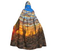 Mantello con cappuccio da strega mago con stampa di cactus al tramonto nel deserto, mantello per adulti per feste di Halloween, costume cosplay da vampiro