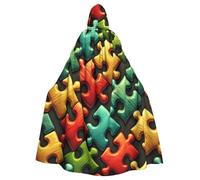 Mantello con cappuccio da strega per adulti con puzzle colorato per la consapevolezza dell'autismo, costume di Halloween con cappuccio