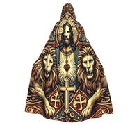 Mantello con cappuccio da strega religioso-cristo-leoni, costume di Halloween con cappuccio